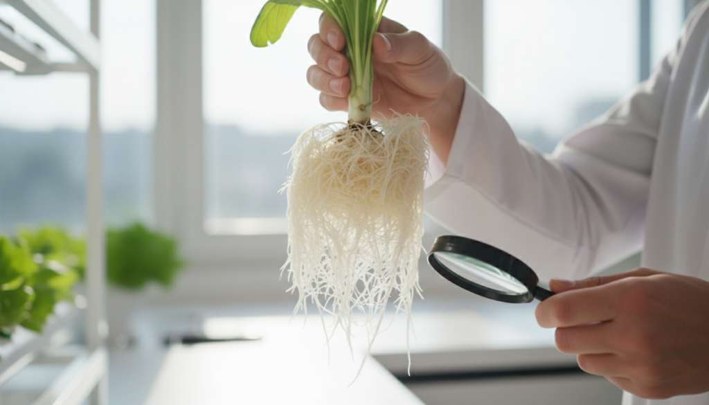 सिस्टम में पौधों की जड़ों का सफेद और स्वच्छ होना यह दर्शाता है कि पौधे स्वस्थ हैं।