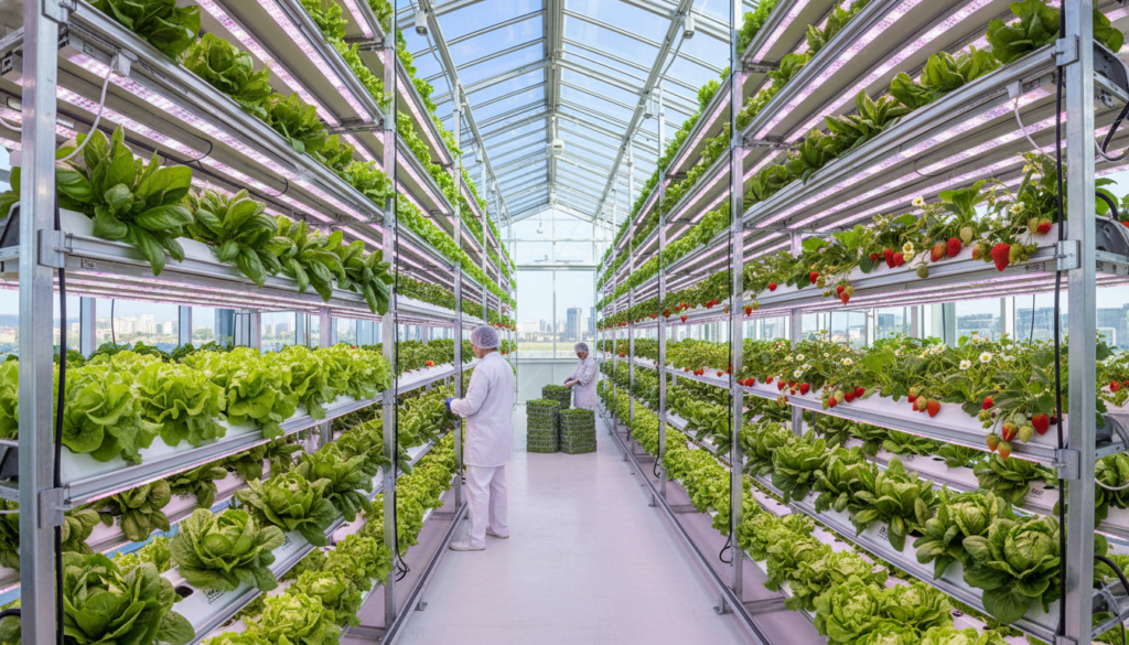 व्यावसायिक स्तर पर की गई वर्टिकल हाइड्रोपोनिक्स फार्मिंग जिससे साल भर बंपर उत्पादन लिया जा सकता है।